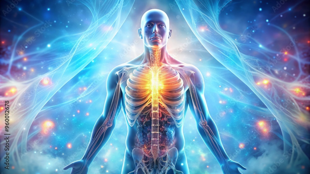 Conceptual Medical Illustration of Organ Functions with Glowing Blue Mood: Ethereal Style: Digital Painting Technical: Lighting Effects Color: Soft Pastel Concept: Inner Body in Action Conceptual Medical Illustration of Organ Functions with Glowing Blue Mood: Ethereal Style: Digital Painting Technical: Lighting Effects Color: Soft Pastel Concept: Inner Body in Action