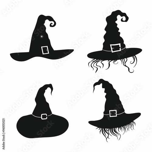 Halloween Witch Hats vector illustration set