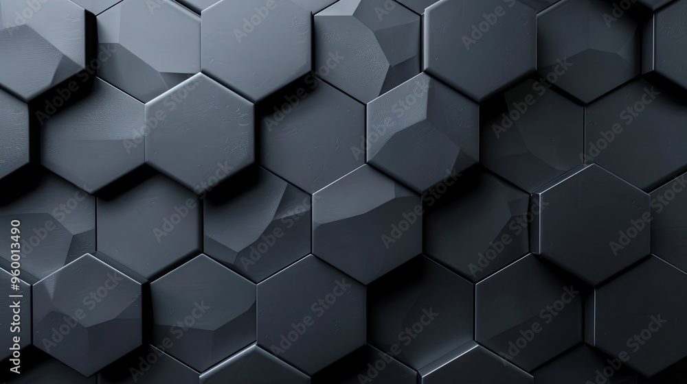 Hexagonal tile wall background in matte black with dynamic geometric patterns Hexagonal tile wall background in matte black with dynamic geometric patterns