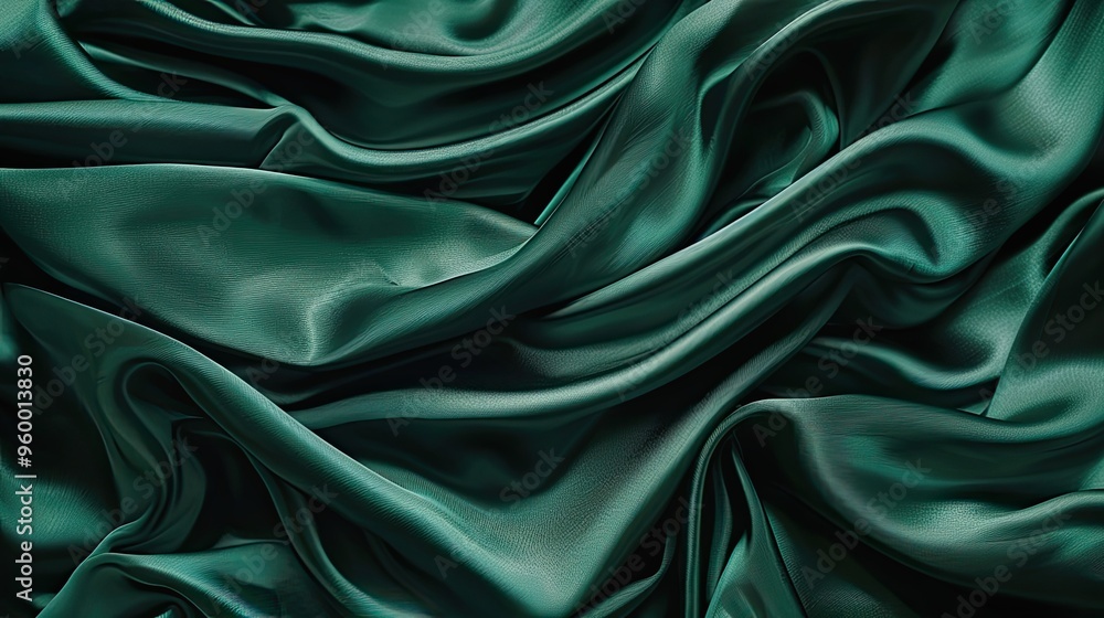 Fototapeta premium Silk fabric wall background in rich emerald green with subtle shimmering texture