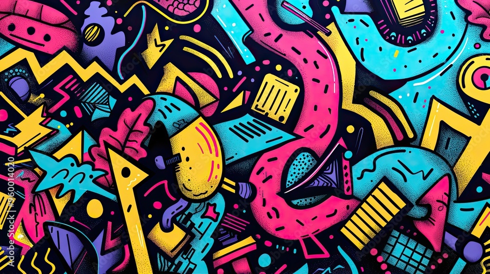 Obraz premium Wallpaper filled with abstract shapes neon colors and comic-style bold outlines