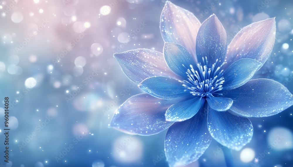 Fototapeta premium Snowdflake flower vibrant blossom petal nature plant blurred dark background