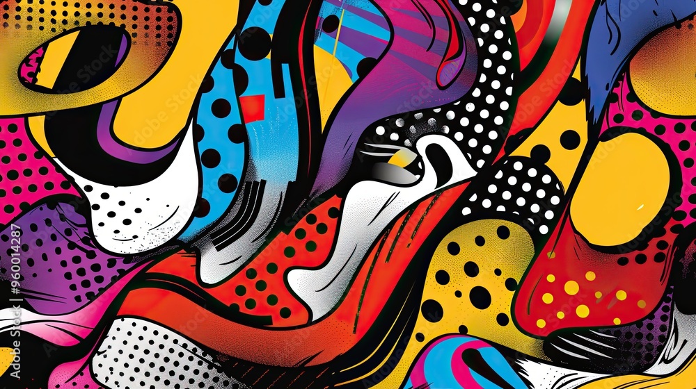 Obraz premium Striking wallpaper with swirling abstract shapes vibrant colors and bold outlines
