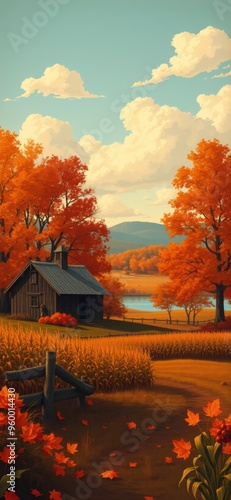 Beautiful scenery of autumn outdoors. Ai Intelligence Generation.