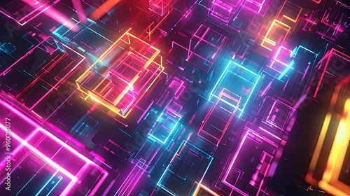 Wallpaper with overlapping squares neon colors and comic-style action lines