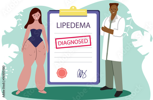 Lipedema concept illustration. Male medical doctor and fat female patient