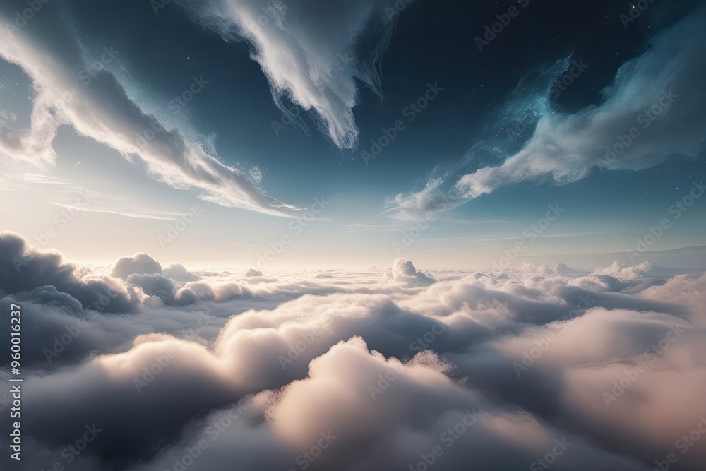 Obraz premium Ethereal Cloudscape 3D Illustration of a Misty Heaven Panorama