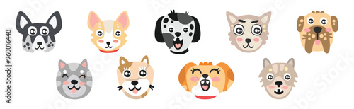 Funny Dog Muzzle and Smiling Snout Vector Set