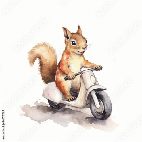Baby Eichhörnchen fährt Motorrad und Fahrrad