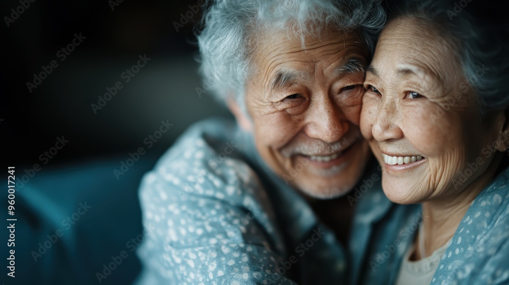 Elderly couple with joyful faces, embracing warmly, representing their deep bond and enduring love, captured beautifully in a closeup photograph. Elderly couple with joyful faces, embracing warmly, representing their deep bond and enduring love, captured beautifully in a closeup photograph.