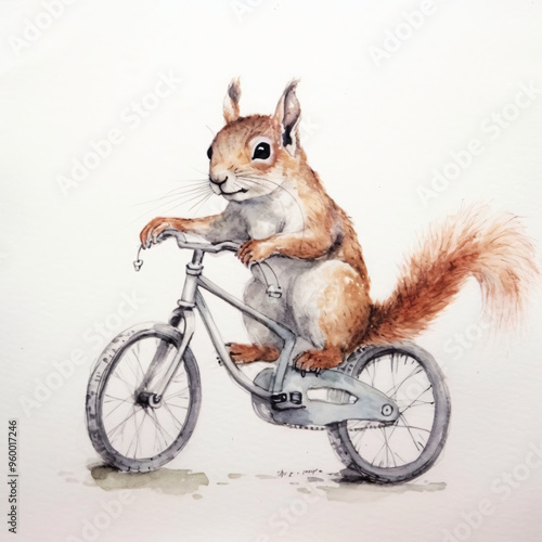 Baby Eichhörnchen fährt Motorrad und Fahrrad