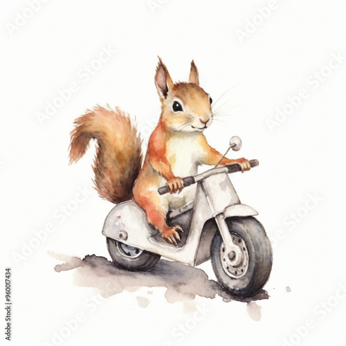 Baby Eichhörnchen fährt Motorrad und Fahrrad