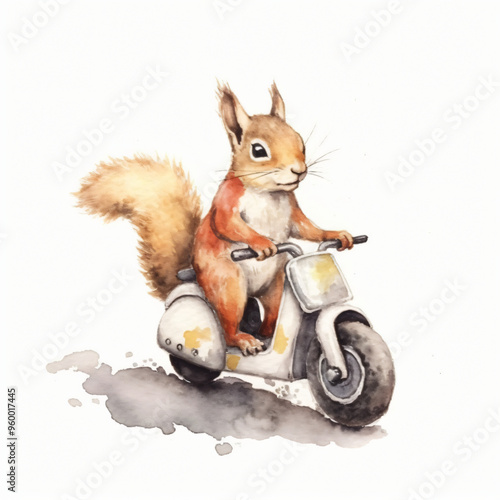 Baby Eichhörnchen fährt Motorrad und Fahrrad