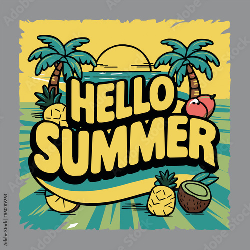 Hello Summer Typography T shirt design, T shirt Design, Poster design