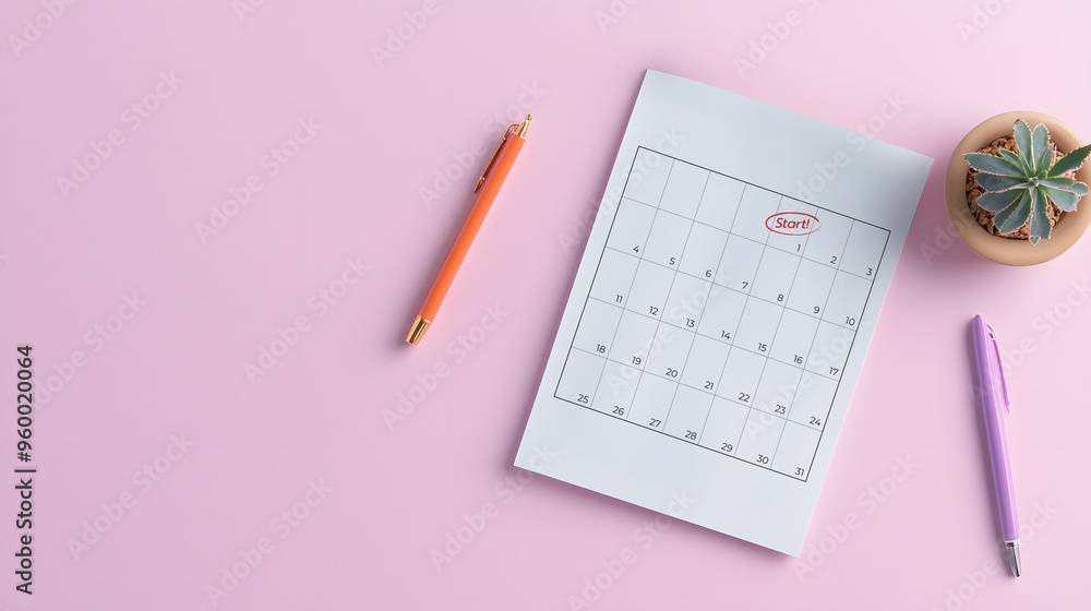 Modern and minimal calendar with the first day marked in red of new beginnings, fresh start and a clean slate. A simple powerful represent of planning, focus, and readiness for future opportunities. Modern and minimal calendar with the first day marked in red of new beginnings, fresh start and a clean slate. A simple powerful represent of planning, focus, and readiness for future opportunities.