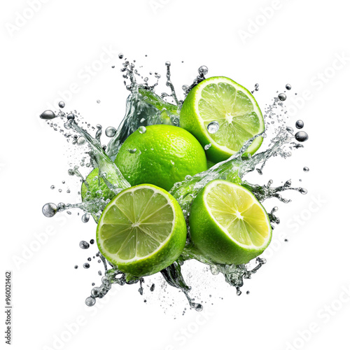Lime transparent background limes with splash isolated on alpha layer