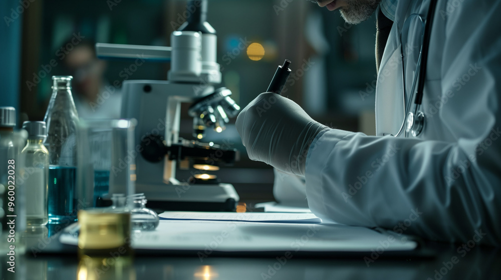 Scientist with Microscope and Notes Scientist with Microscope and Notes
