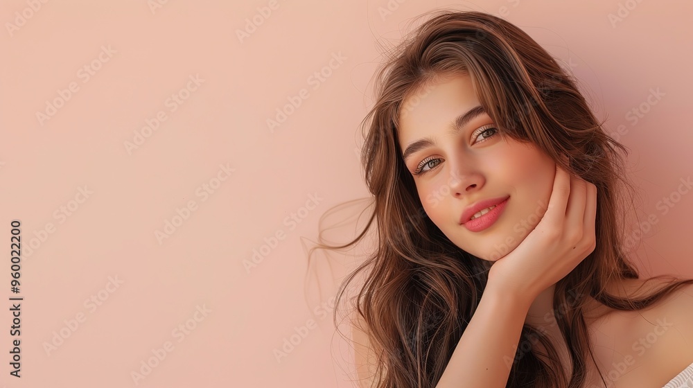 Fototapeta premium Stunning Light Colored Background with Beautiful Woman: A Graceful and Alluring Vision. Showcasing Elegance and Charm.