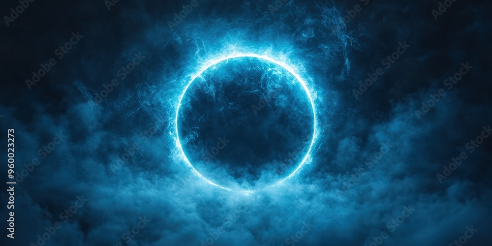 Neon Ring in Stormy Clouds Futuristic Night Sky Neon Ring in Stormy Clouds Futuristic Night Sky