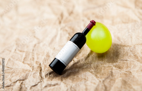 image of wine bottle grape paper background
