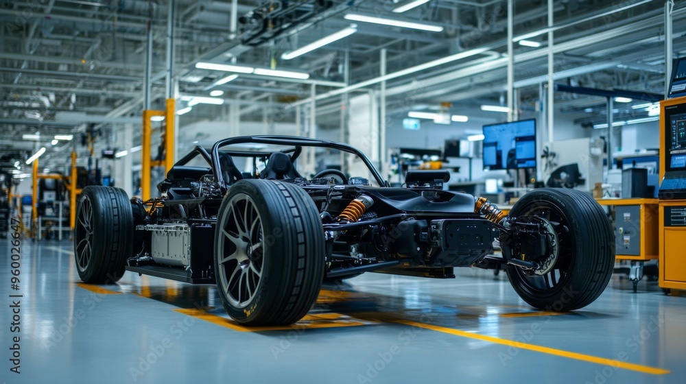Modern Electric Car Chassis in Advanced Factory Modern Electric Car Chassis in Advanced Factory