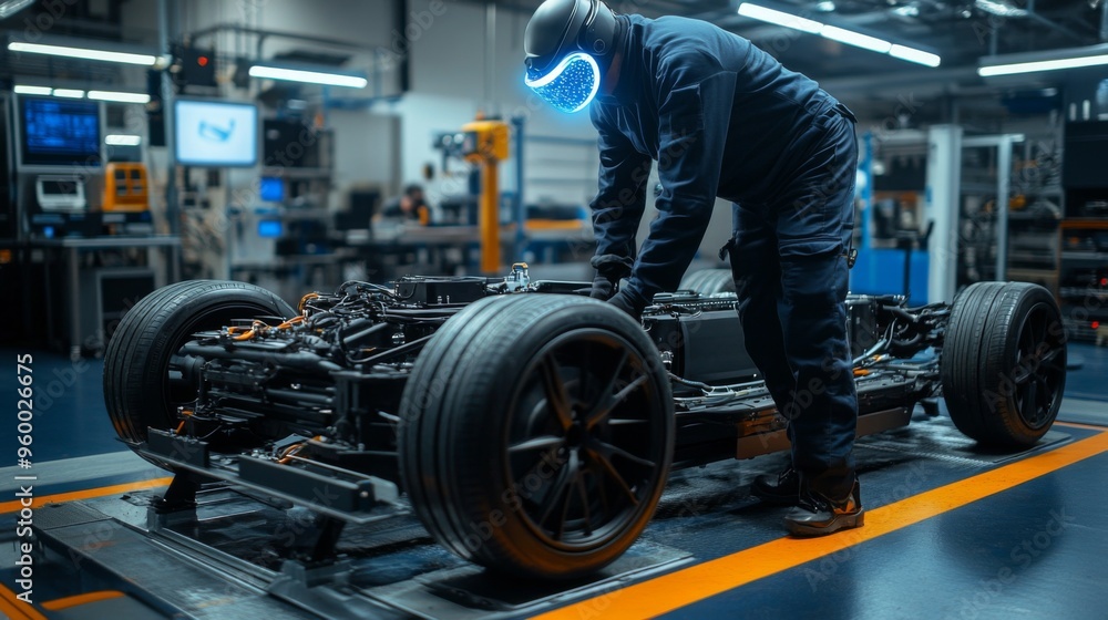 Futuristic automotive assembly line Futuristic automotive assembly line
