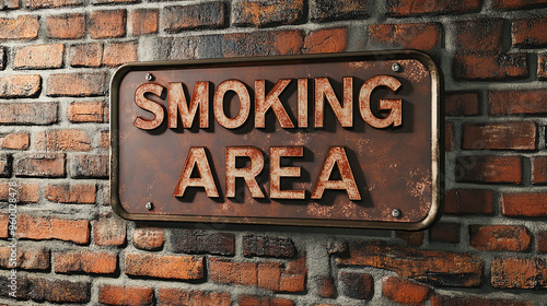 3D Text "SMOKING AREA" on Red Brick Wall Background