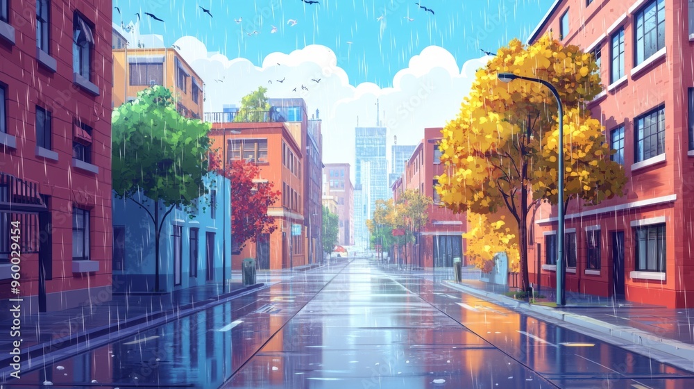 Urban Rainy Day in Autumn Urban Rainy Day in Autumn