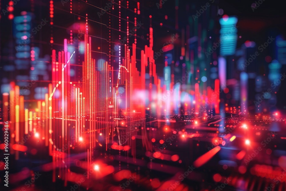 Fototapeta premium Abstract Red and Blue Light Cityscape