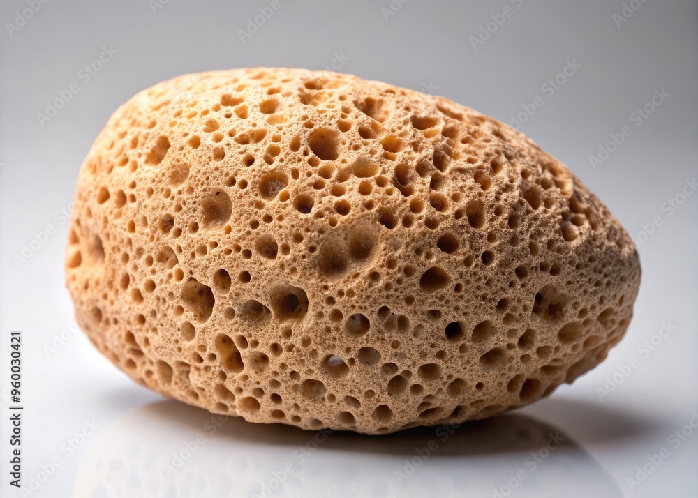 Porous pumice stone on a neutral background, with softbox lighting to highlight texture and pores, showcasing its natural, earthy tone. Porous pumice stone on a neutral background, with softbox lighting to highlight texture and pores, showcasing its natural, earthy tone.