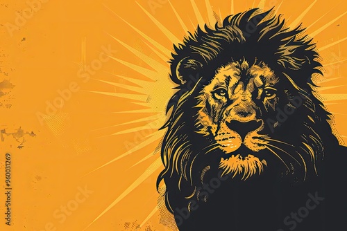 Majestic Lion Silhouetted Against a Golden Sunburst photo