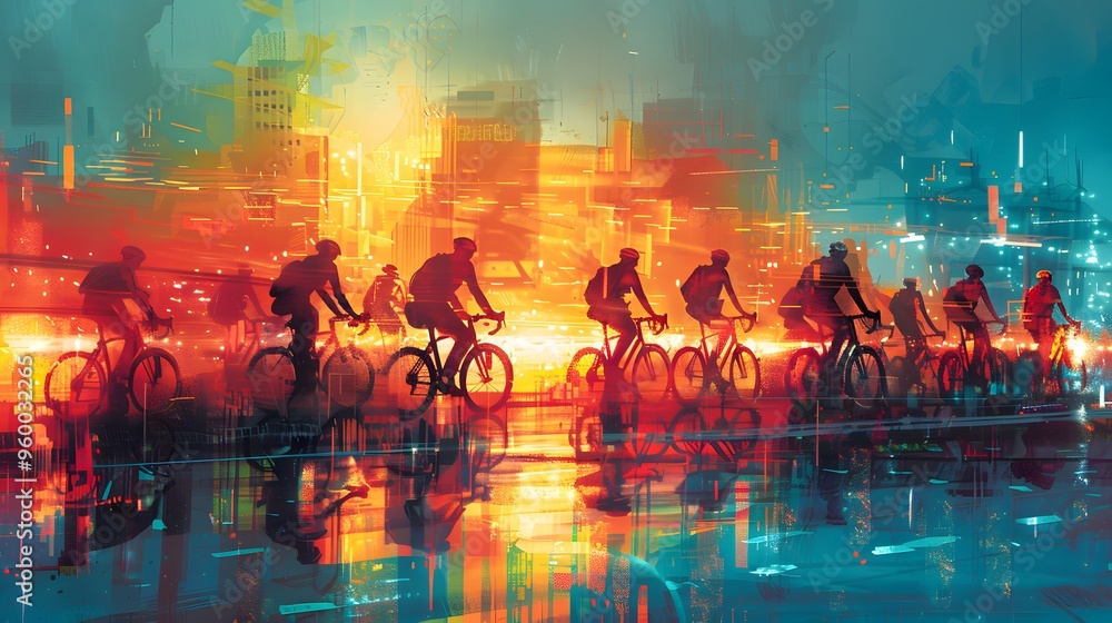 Marathon Momentum: A Colorful Illustration of a Bike Race on Open Roads Marathon Momentum: A Colorful Illustration of a Bike Race on Open Roads