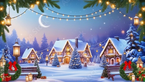 A serene and enchanting Christmas night scene background featuring a majestic snow