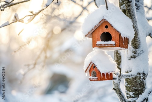 Birdhouse on a snowy winter day