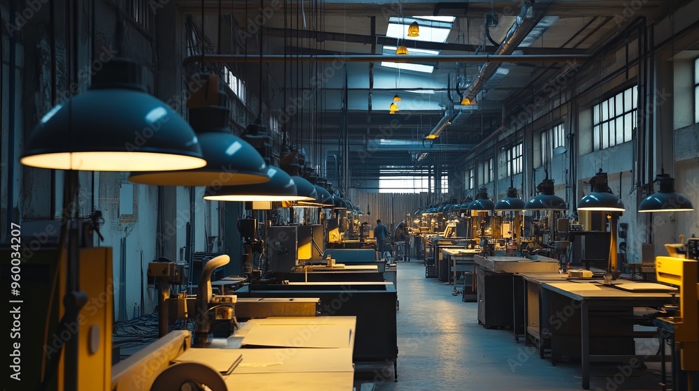 Production of lamps in a factory Production of lamps in a factory