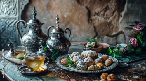 Traditional Middle Eastern Tea and Sweets Setup