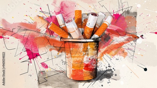 Vibrant Artistic Splatter with Cigarette Butt Container. The Great American Smokeout