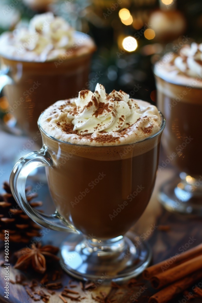 Festive Hot Chocolate with Whipped Cream and Cinnamon. Spiked Hot Chocolate Festive Hot Chocolate with Whipped Cream and Cinnamon. Spiked Hot Chocolate