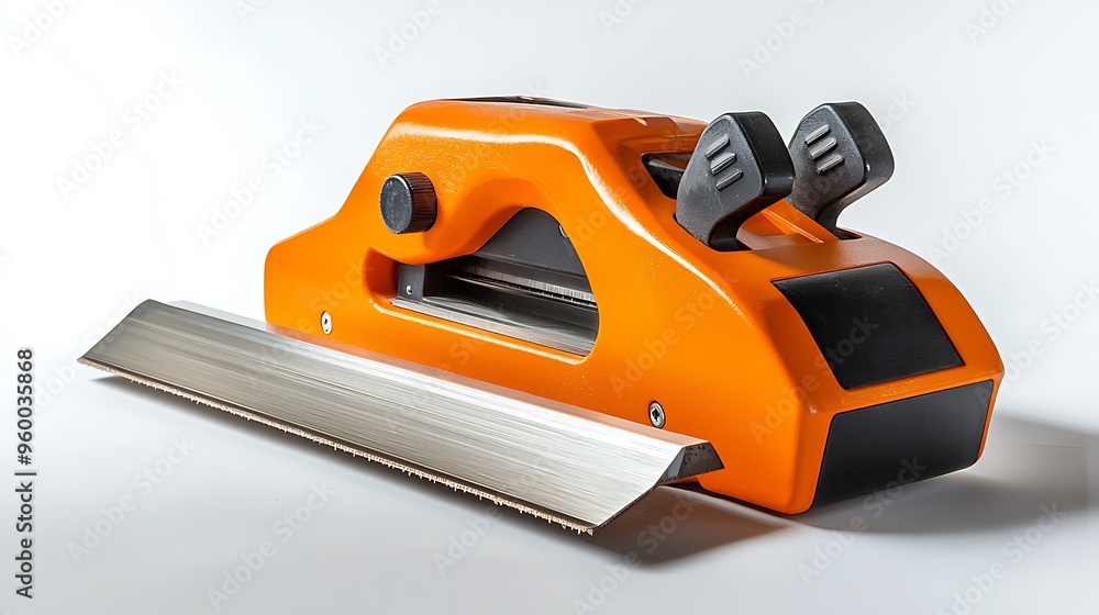 A rugged orange industrial tool with a metal blade and sturdy black handles, built for tough jobs. A rugged orange industrial tool with a metal blade and sturdy black handles, built for tough jobs.