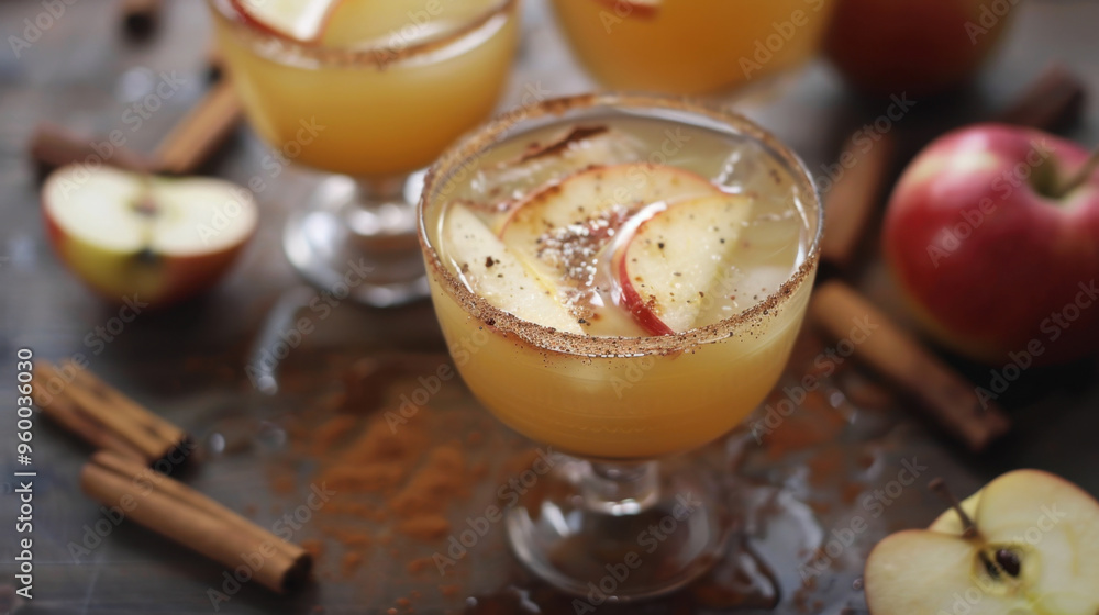Apple Cinnamon Cocktail Celebration - Festive Drinks on Wooden Bar Apple Cinnamon Cocktail Celebration - Festive Drinks on Wooden Bar