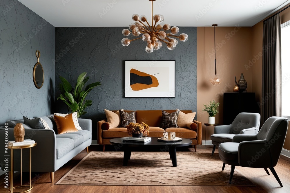 Unique Living Room Design Ideas with Slate Gray and Caramel Taupe Textured Walls and Chic Furniture Unique Living Room Design Ideas with Slate Gray and Caramel Taupe Textured Walls and Chic Furniture