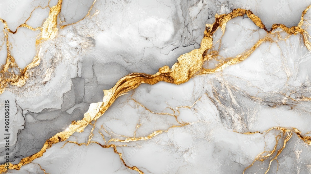 Elegant marble surface showcasing intricate gray and white patterns intertwined with shimmering gold veins, perfect for luxurious designs. Elegant marble surface showcasing intricate gray and white patterns intertwined with shimmering gold veins, perfect for luxurious designs.