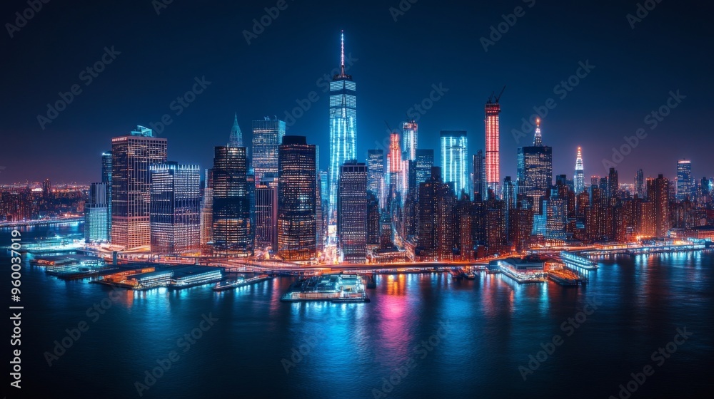 Fototapeta premium Stunning Nighttime Skyline of a Modern City