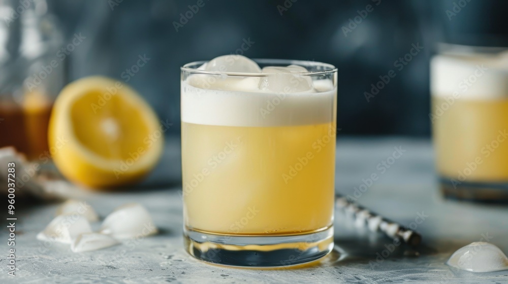Refreshing Lemon Sour Cocktail with Ice on Kitchen Counter Refreshing Lemon Sour Cocktail with Ice on Kitchen Counter