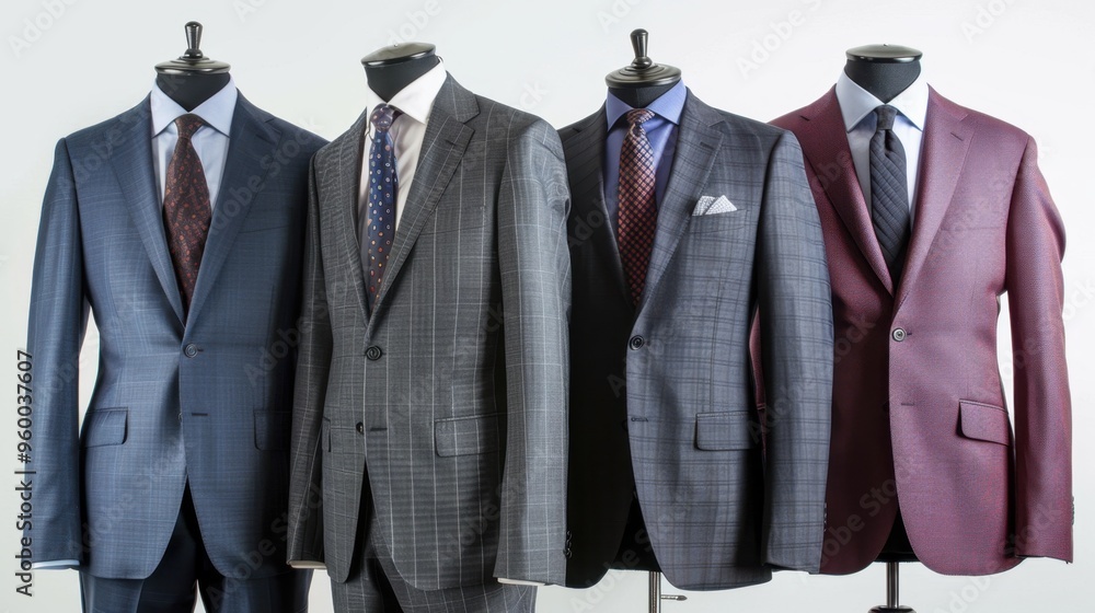Elegant Mens Suits on Tailor's Dummies Display Elegant Mens Suits on Tailor's Dummies Display