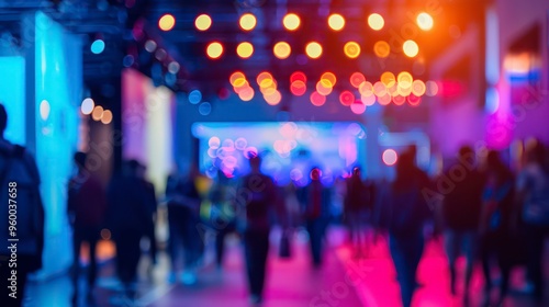 business convention with blurred soft neon lighting background