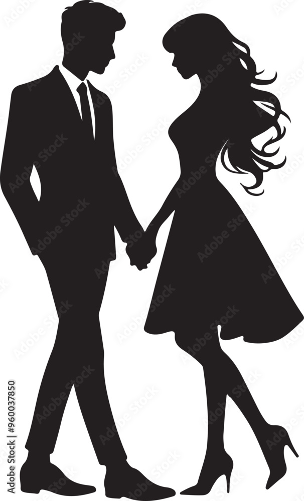 Silhouette, of Couple Holding Hands Classic Design with Sharp Contrast Silhouette, of Couple Holding Hands Classic Design with Sharp Contrast