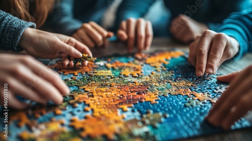 Group Solving Colorful Jigsaw Puzzle