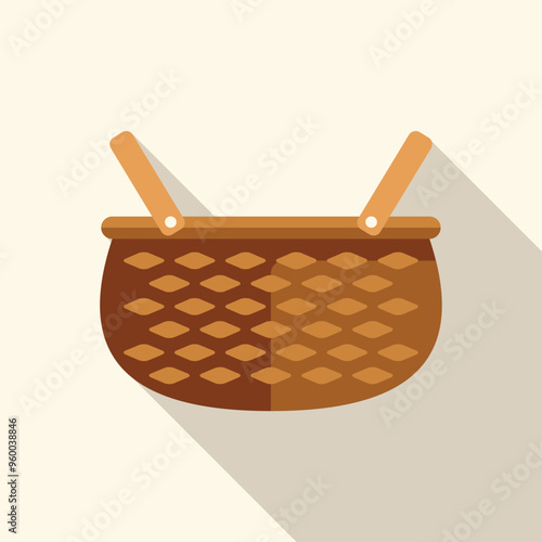 Woven picnic hamper with long shadow, perfect for illustrations about outdoor dining