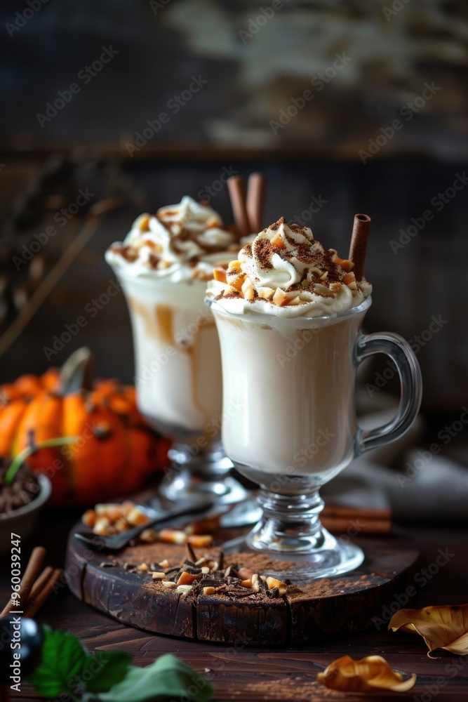 Autumnal Pumpkin Spice Latte with Whipped Cream and Cinnamon. Boozy Pumpkin White Hot Chocolate Autumnal Pumpkin Spice Latte with Whipped Cream and Cinnamon. Boozy Pumpkin White Hot Chocolate